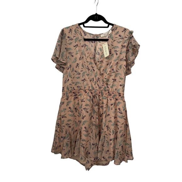 NWT SZ XL ROW A Laney Godet Surplice purina Romper in Blush Print with Flutter S - Picture 5 of 11